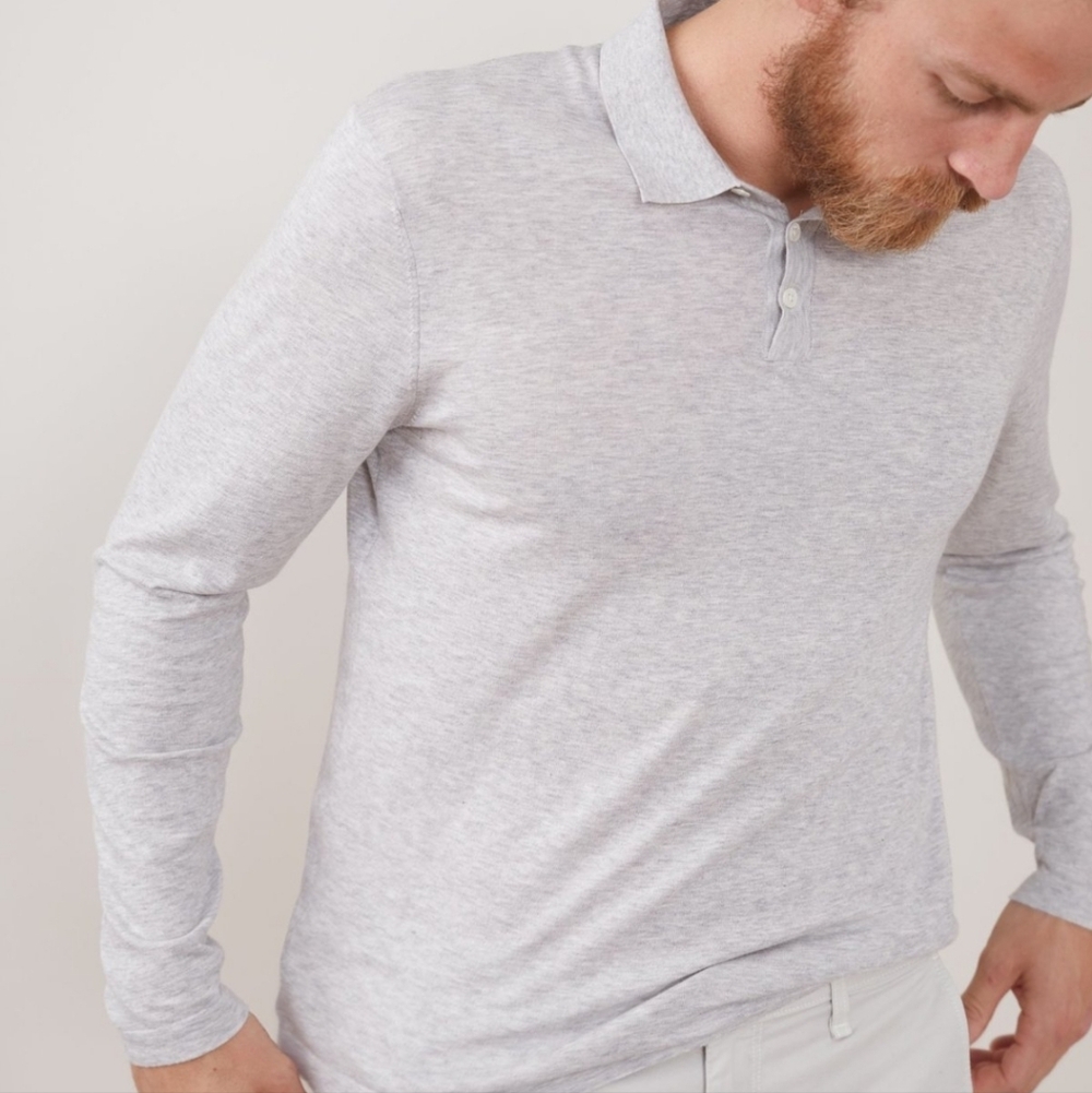 James Perse Heather Gray Long-Sleeve Polo